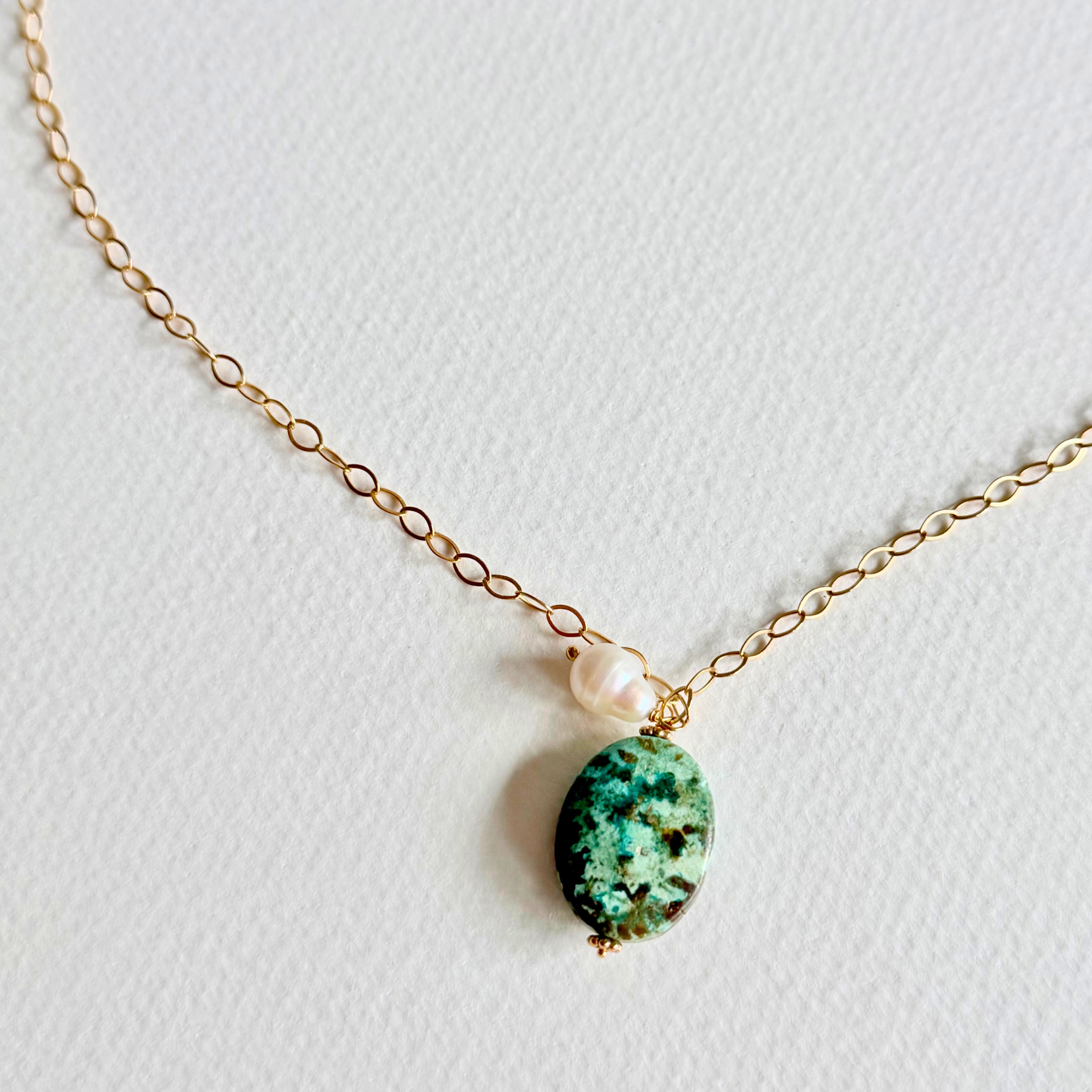 Turquoise + Pearl Pendant Necklace