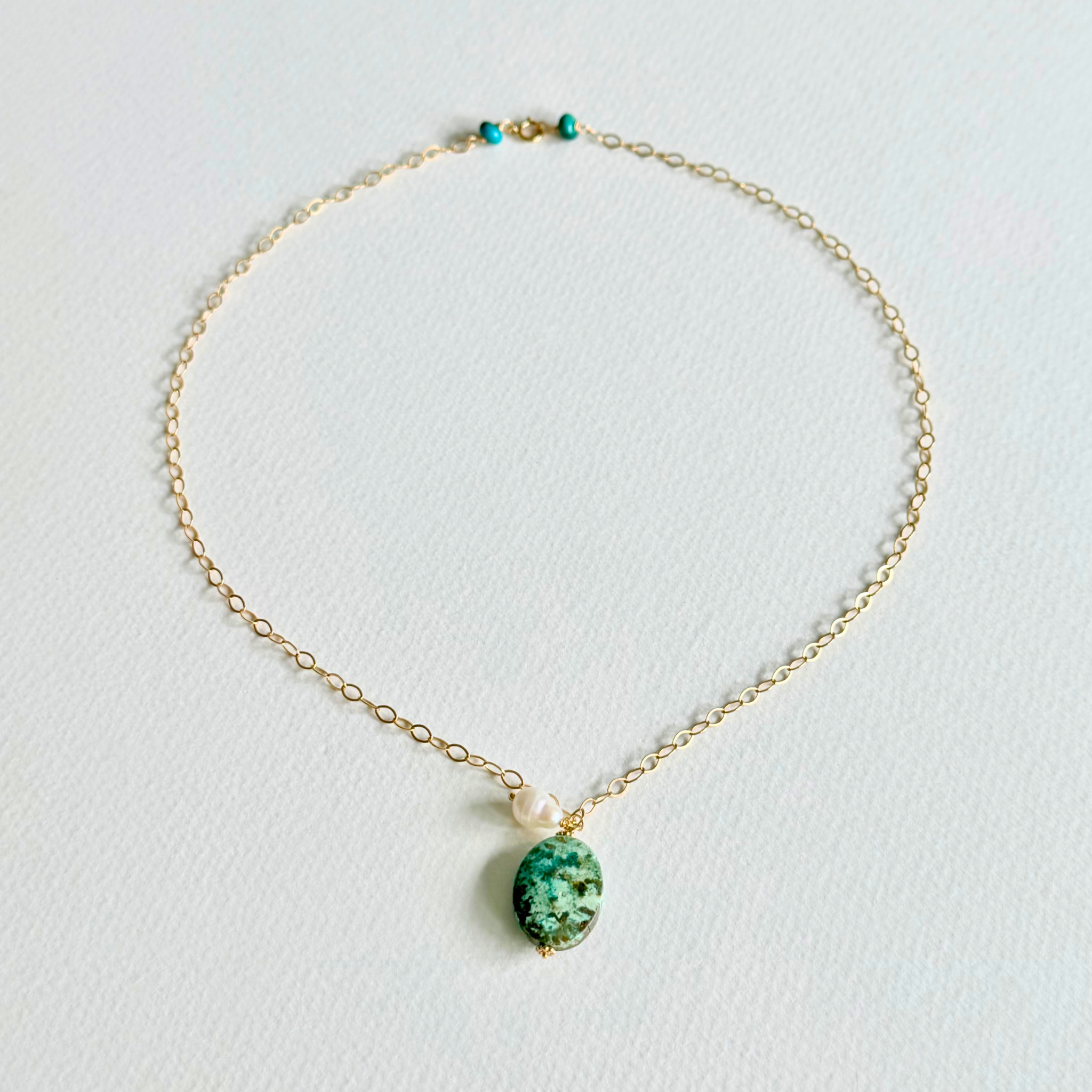 Turquoise + Pearl Pendant Necklace