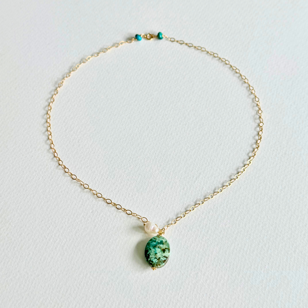 Turquoise + Pearl Pendant Necklace