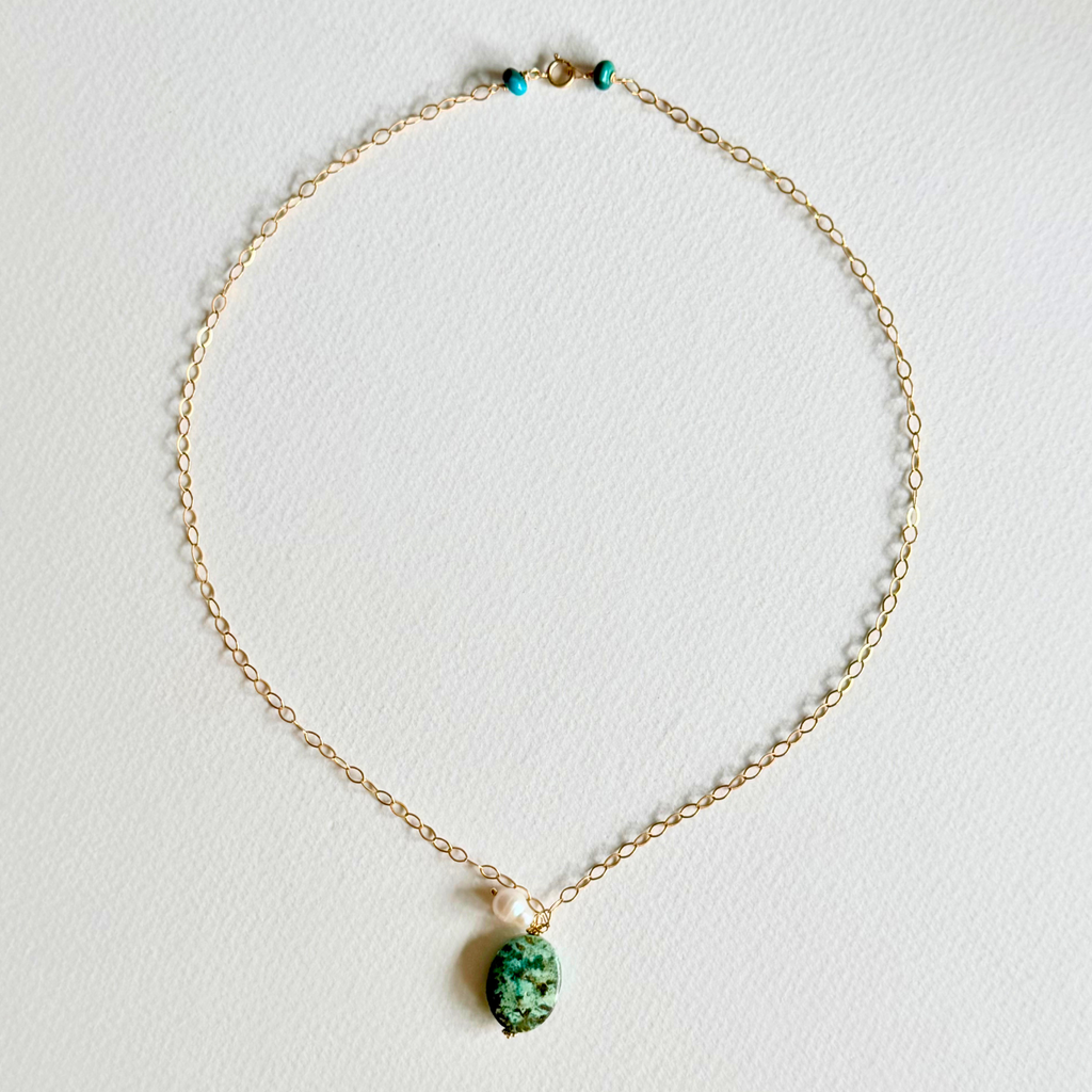 Turquoise + Pearl Pendant Necklace