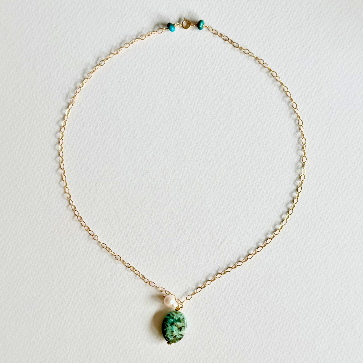 Turquoise + Pearl Pendant Necklace