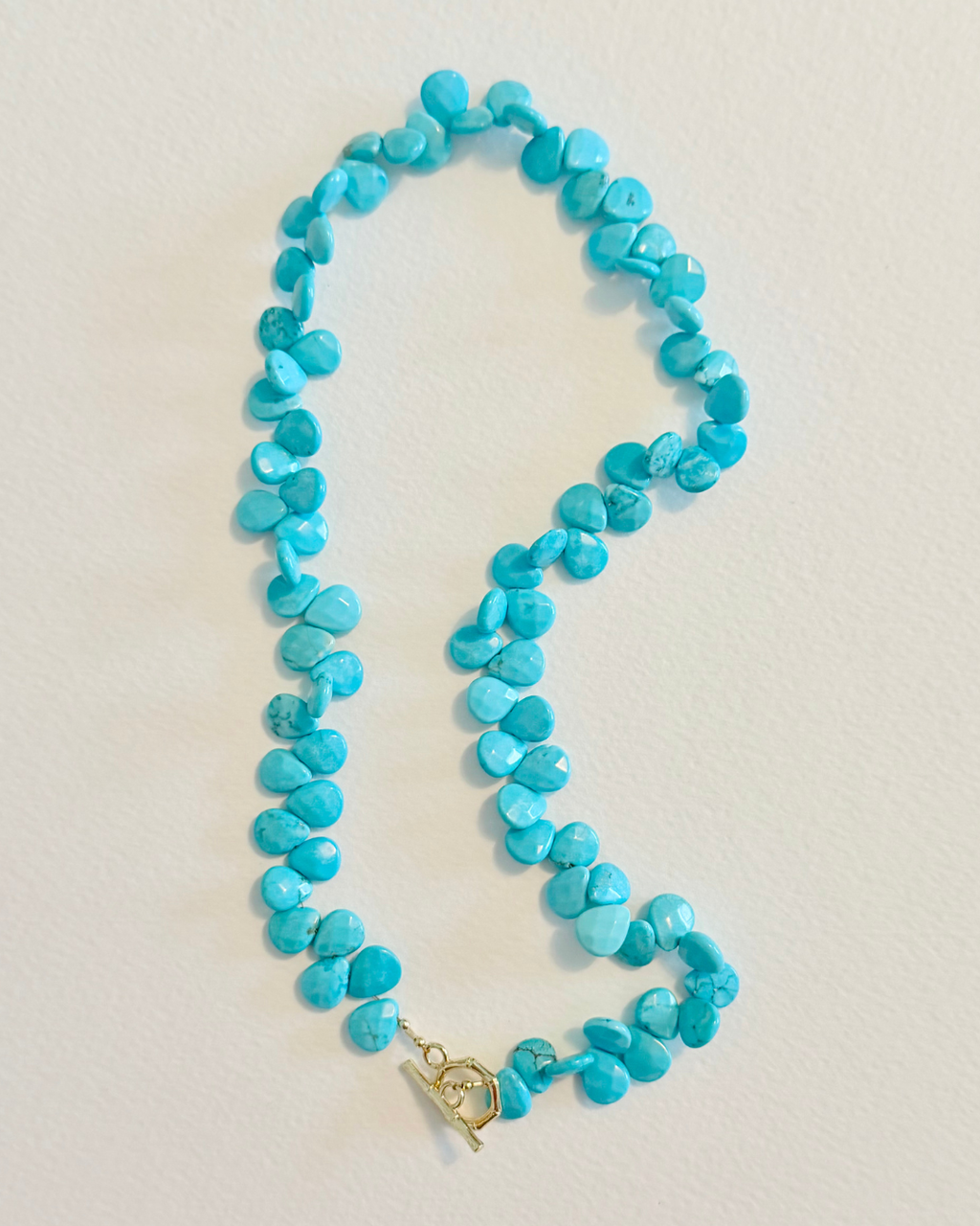 Turquoise teardrop necklace with bright blue gemstone beads and 14k gold-filled toggle clasp by Marie & Oakley