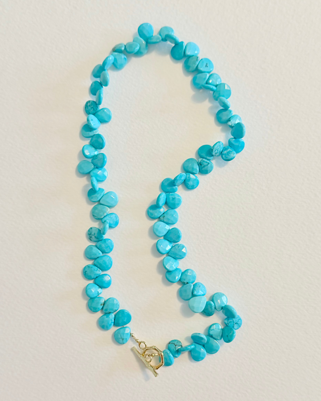 Turquoise teardrop necklace with bright blue gemstone beads and 14k gold-filled toggle clasp by Marie & Oakley
