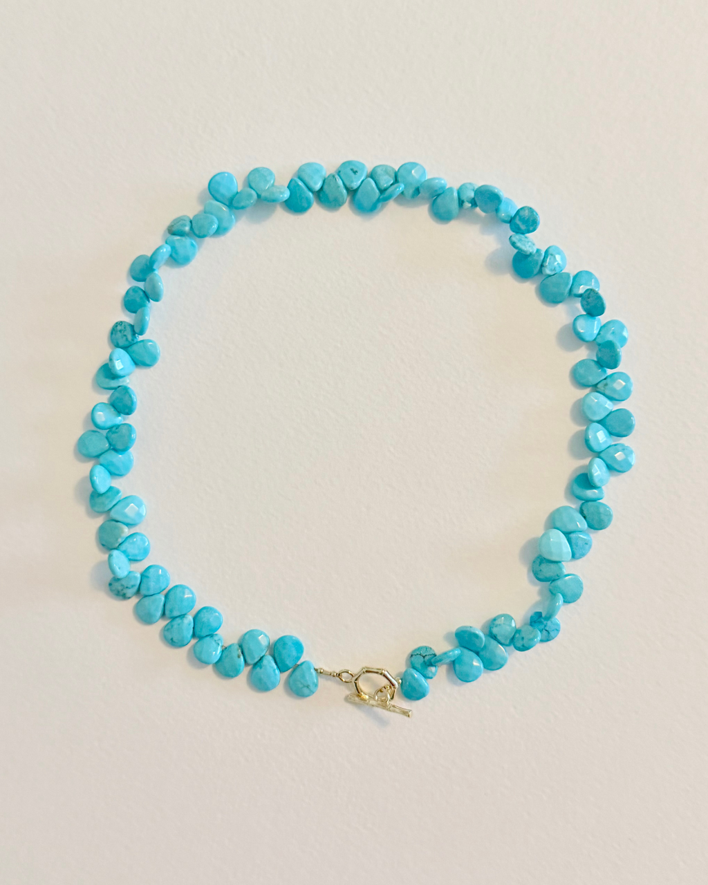 Turquoise teardrop gemstone necklace with 14k gold-filled toggle clasp by Marie & Oakley