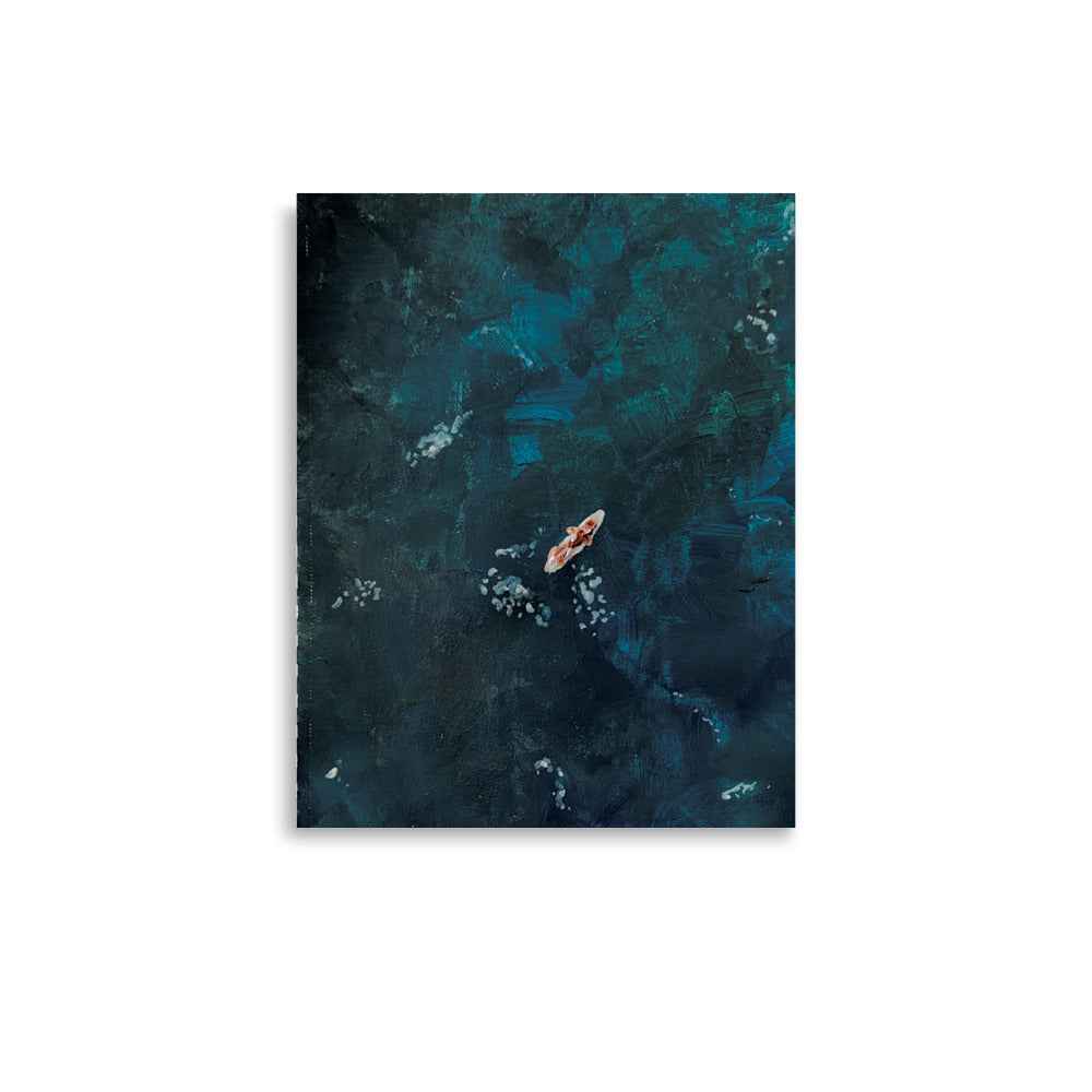 fine art print of a surfer in the deep moody sea
