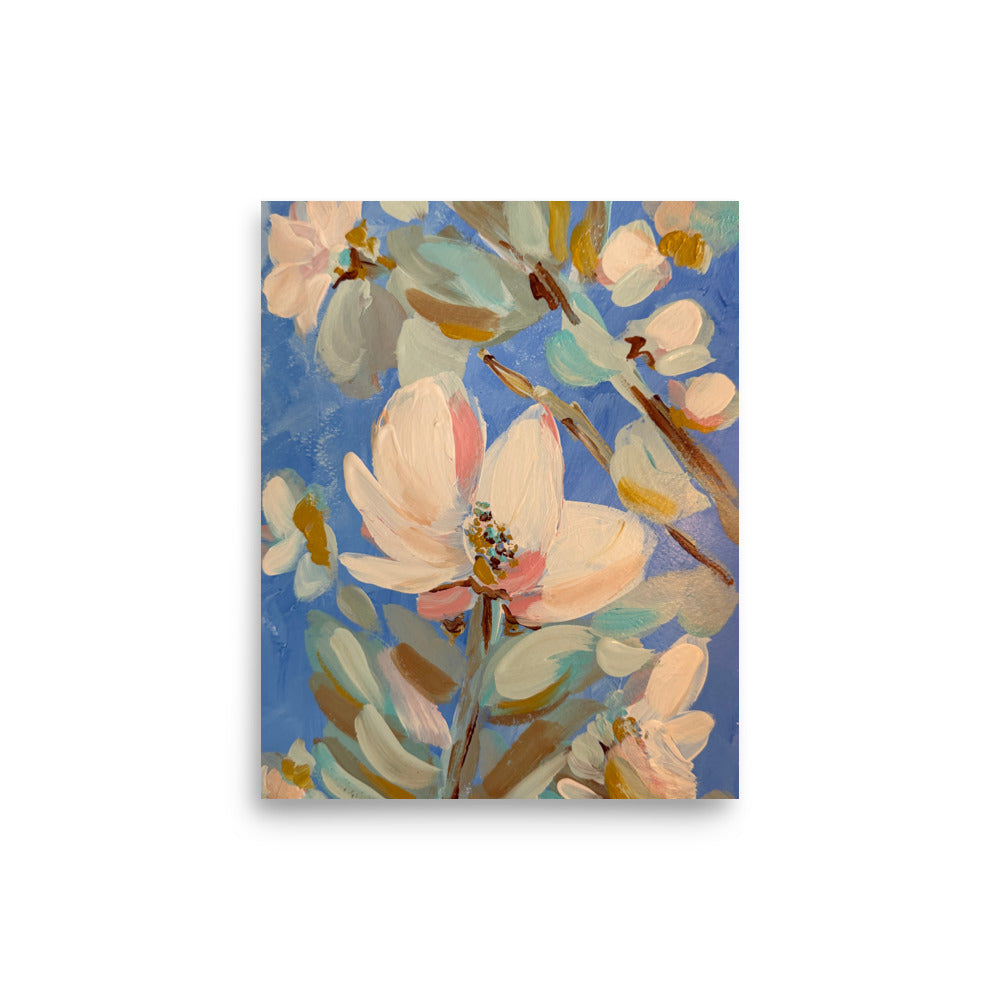 fine art print of an acrylic painting of a magnolia blooms on a white background
