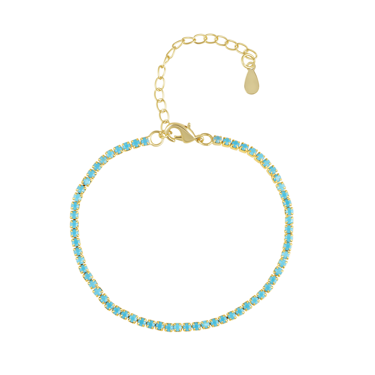Gold bracelet with turquoise stones on a white background
