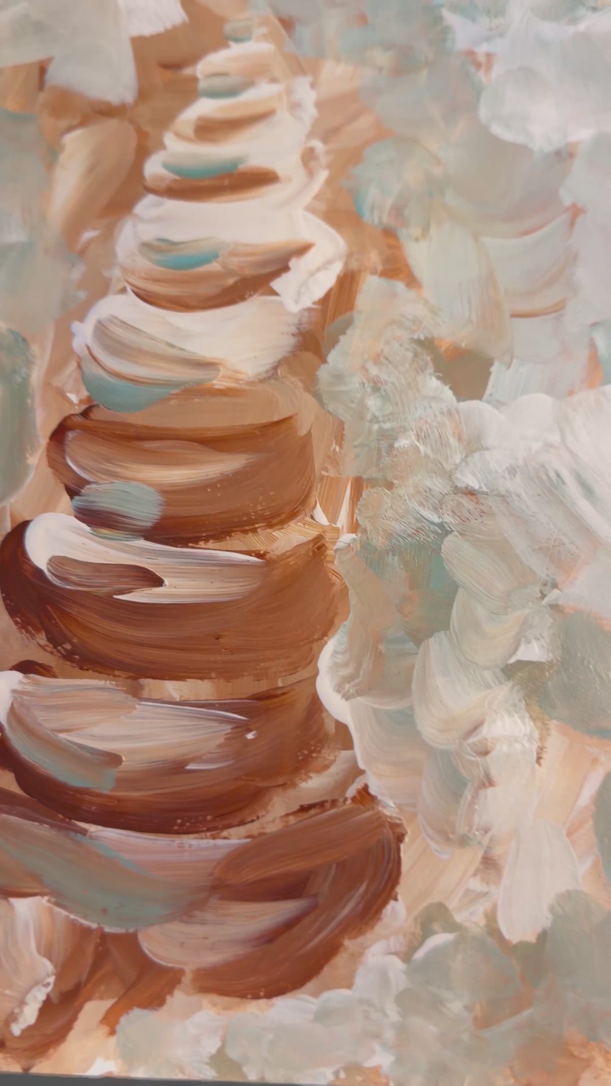 Detailed video of the Seafoam Cairn painting of stacked shells